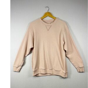 Coquette Soft Girl Aerie Women Sm Pink Waffle Knit Crewneck Sweatshirt Thermal